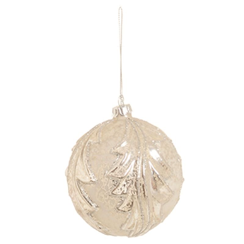 Bola de Vidro com Folhas Branca 10 cm