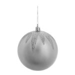 Bola de Natal com Folhas e Glitter Prata 8cm - 6 Un