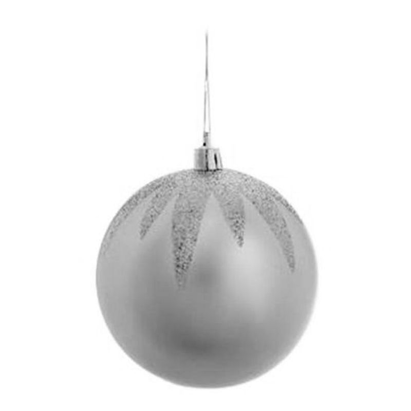 Bola de Natal com Folhas e Glitter Prata 8cm - 6 Un