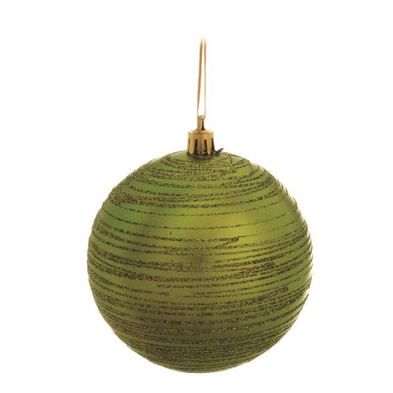 Bola Fosca com Listras em Glitter Verde Claro 10 cm (Bolas) - 4 Peças