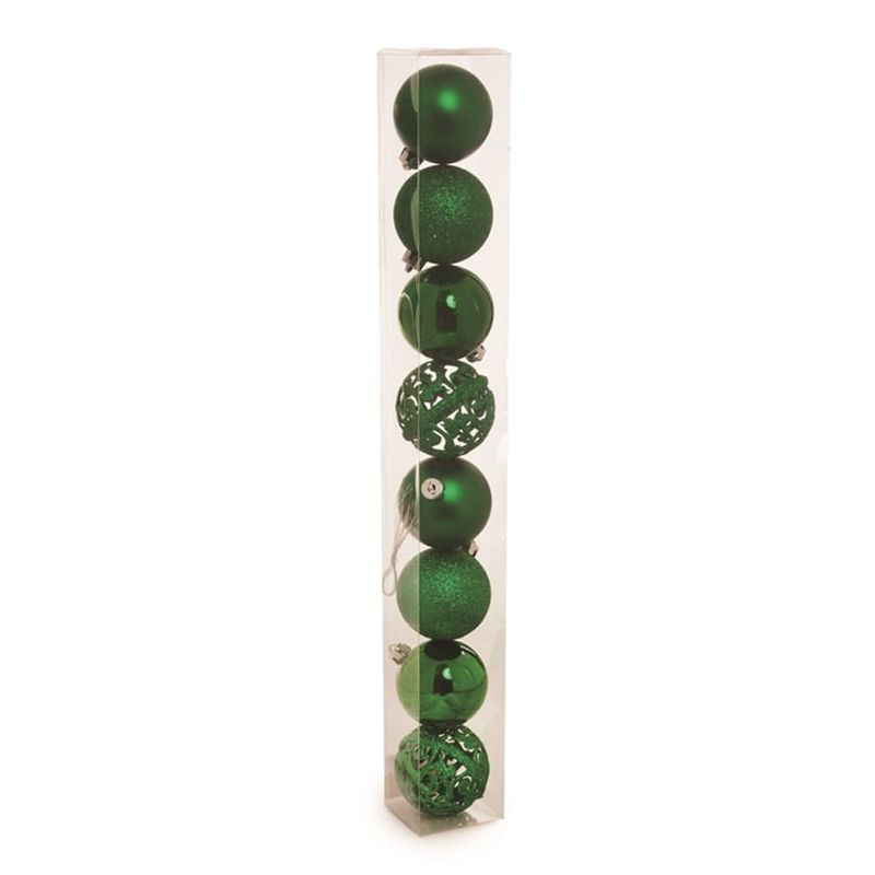 Bola de Natal Sortidas com Arabesco Verde 6cm - 8 Un
