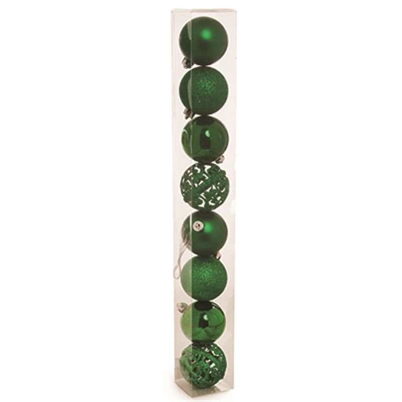 Bola de Natal Sortidas com Arabesco Verde 6cm - 8 Un