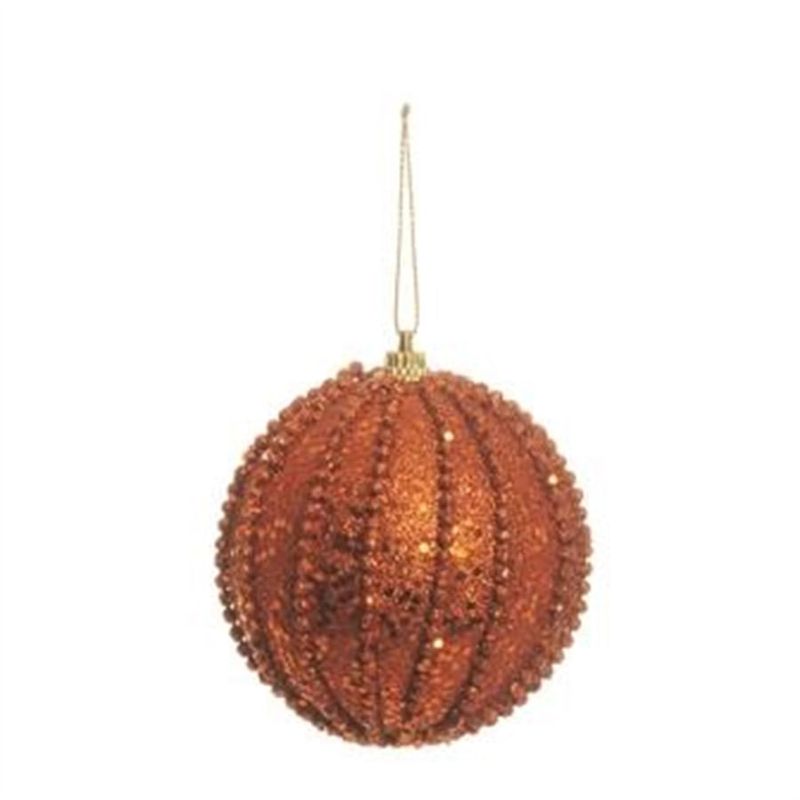 Bola Listras e Glitter Verticais Cobre 8 cm (Bolas) - 6 Peças