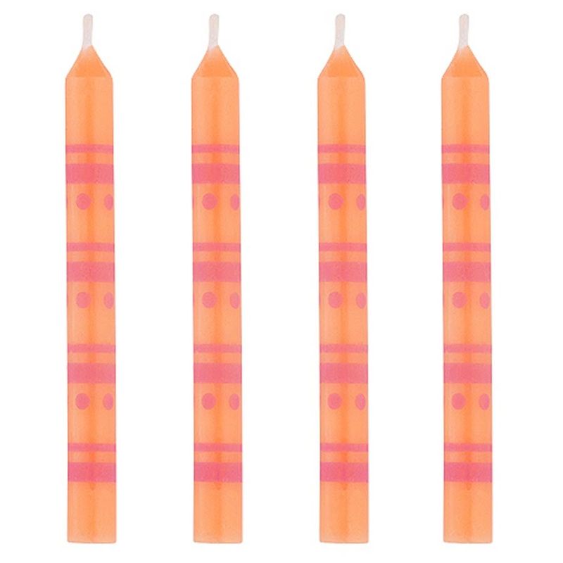Vela Palito Decorada Laranja com Rosa - 10 Un