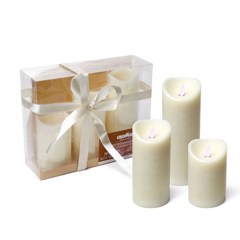 Vela Ondas Led A Bateria Marfim (Velas Eletrônicas) - 3 Peças