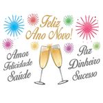 Cenário Adesivo Reveillon - Fogos e Taças, Palavras em Prata