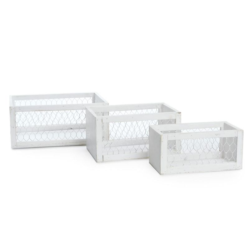Caixote de Madeira com Tela Arame Branco para Médio Grande - 3 Un