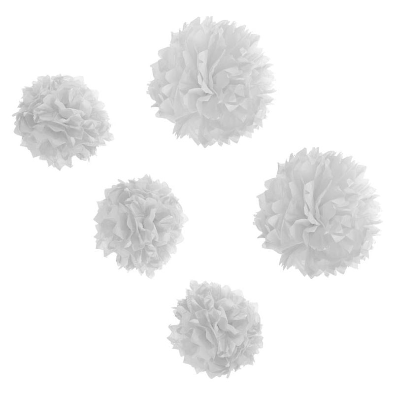 Pompom em Papel Seda para Decoração Branco 05 Un