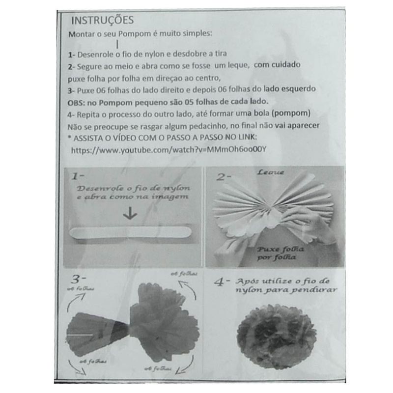 Pompom em Papel Seda para Decoração Preto 05 Un