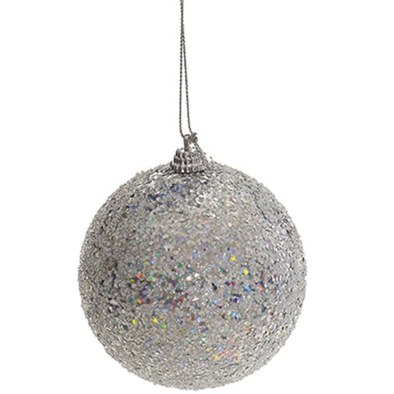 Bola Glitter Prata 8 cm (Bolas) - 6 Peças