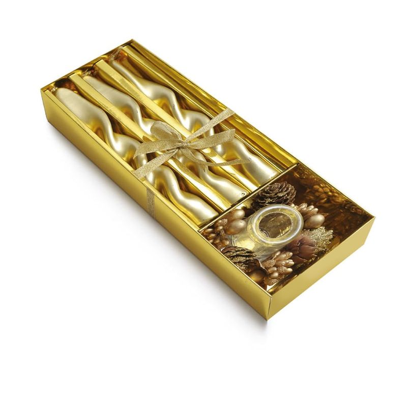 Vela Espiral com Porta Vela Ouro (Velas em Kits) - 1 Kit com 4 Peças