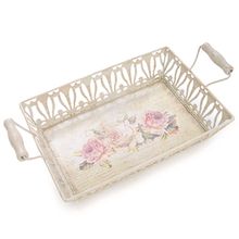 Cake - Cesta de Metal com Flor Branco/Rosa (28x6cm)