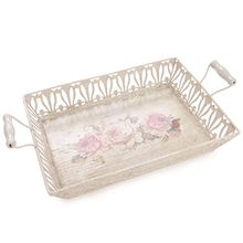 Cake - Cesta de Metal com Flor Branco/Rosa (33x6cm)