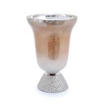 Vaso Tulipa Baixo em Vidro Nude com Suporte Baixo em Alumínio Natural