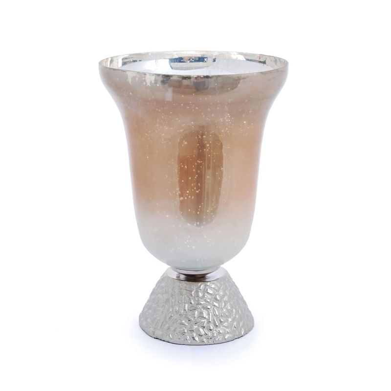 Vaso Tulipa Baixo em Vidro Nude com Suporte Baixo em Alumínio Natural