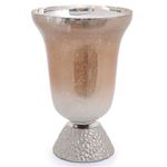 Vaso Tulipa Baixo em Vidro Nude com Suporte Baixo em Alumínio Natural