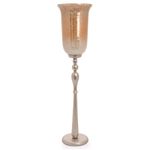 Vaso Tulipa em Vidro Nude com Suporte Baixo em Alumínio Natural
