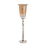 Vaso Tulipa em Vidro Nude com Suporte Baixo em Alumínio Natural