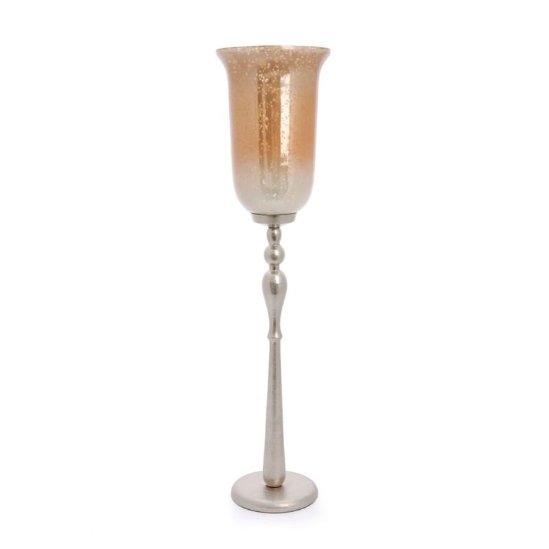 Vaso Tulipa em Vidro Nude com Suporte Baixo em Alumínio Natural