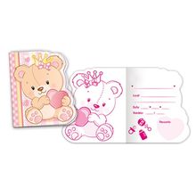 Convite Baby Ursinha Menina - 08 Un