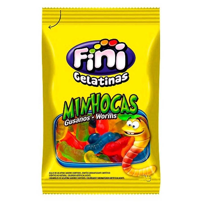 Pacote Bala de Gelatina Minhocas Fini 15g - 12 Un
