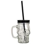 Caneca Caveira de Vidro com Tampa e Canudo - 400ml