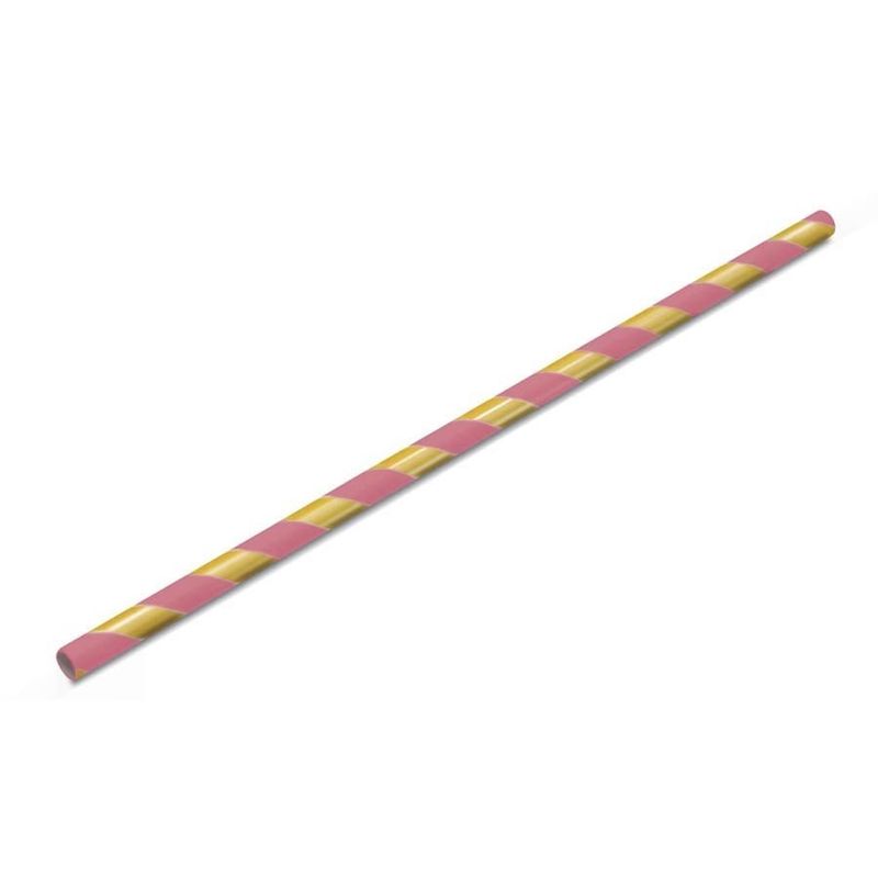 Canudo de Papel Listrado Dourado/Rosa - 15 unidades