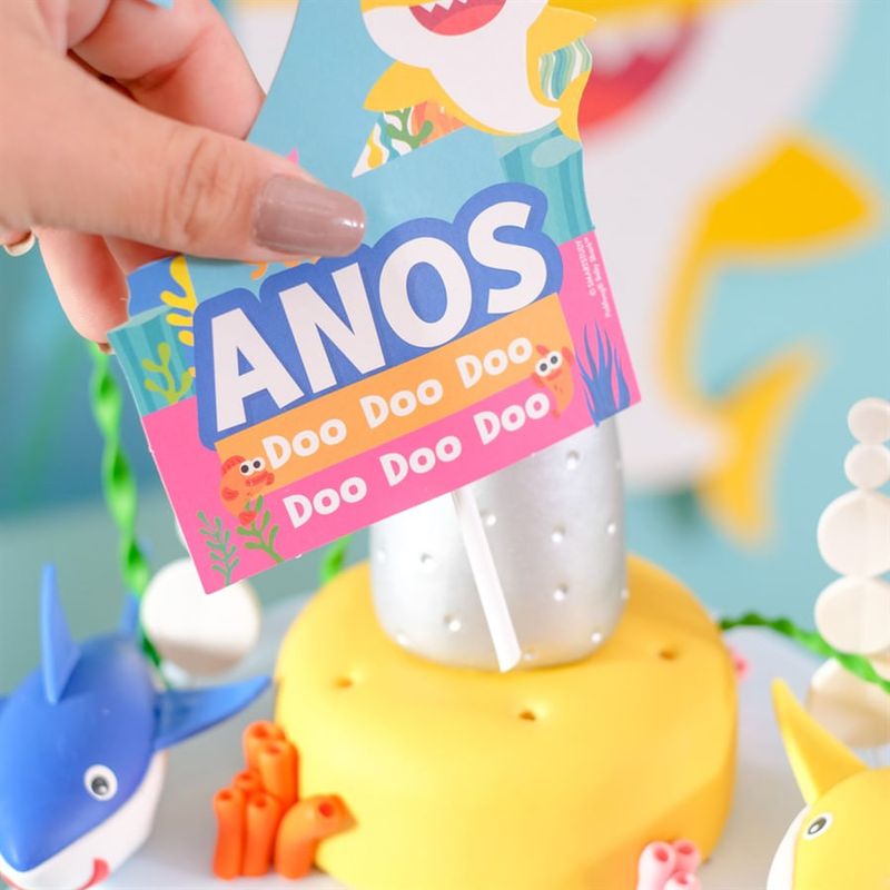 Festa Baby Shark - Kit Topo de Bolo Espeto 2 Anos