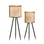 Cachepot de Palitos de Madeira Decorativo com Pernas Altas em Metal