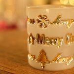 Copo Porta Vela de Vidro Branca com Estampa Merry Christmas e Estrelas Ouro Tamanho P - 6 Un