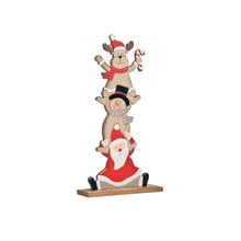 Rena de Natal Boneco Noel em Madeira Vermelho e Bege 35cm