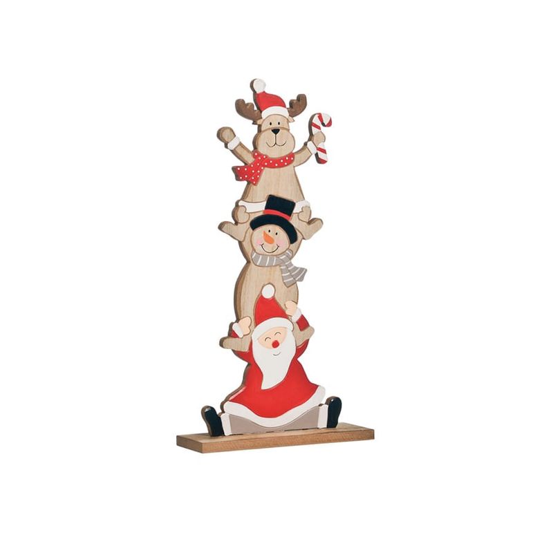 Rena de Natal Boneco Noel em Madeira Vermelho e Bege 35cm