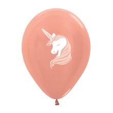 Balão Látex Impressão 2 Lados Metal Silhueta Unicórnio Dourado Rosa 12" / 30cm - 50 Un