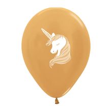 Balão Látex Impressão 2 Lados Metal Silhueta Unicórnio Dourado 12" / 30cm - 50 Un