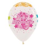 Balão Látex Impressão 360 Cristal Neon Feliz Aniversário Branco 12" / 30cm - 50 Un