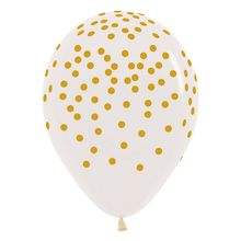 Balão Látex Impressão 360 Cristal Confete Dourado 12" / 30cm - 50 Un