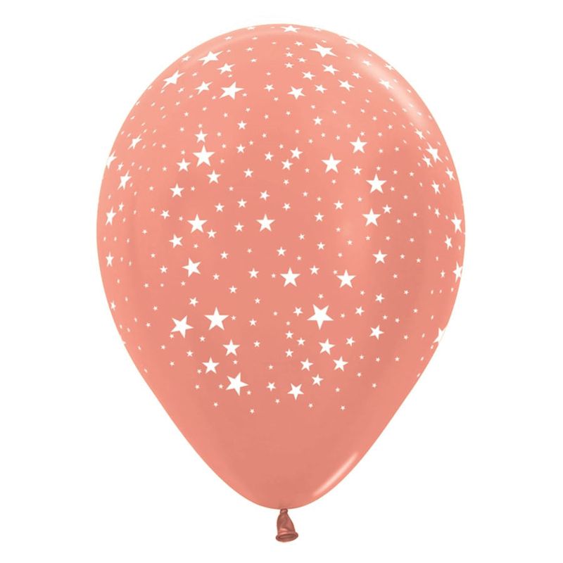 Balão Látex Impressão 360 Metal Estrelinhas Rose Gold 12" / 30cm - 50 Un