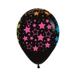 Balão Látex Impressão 360 Fashion Neon Estrelas Preto 12" / 30cm - 50 Un