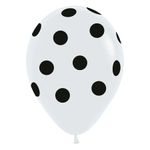 Balão Látex Impressão 360 Fashion Branco com Bolinhaso 12" / 30cm - 12 Un