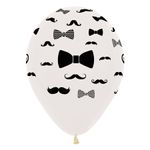 Balão Látex Impressão 360 Cristal Bigodes e Laços 12" / 30cm - 12 Un