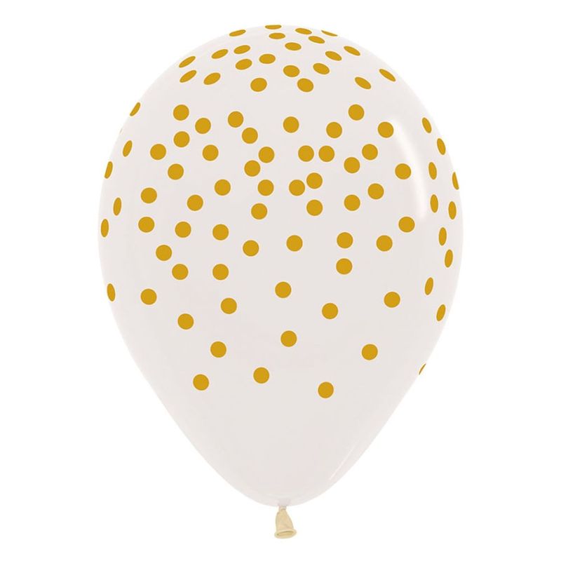 Balão Látex Impressão 360 Cristal Confete Dourado 12" / 30cm - 12 Un