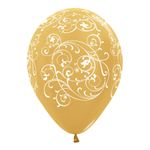 Balão Látex Impressão 360 Satin Filigree Dourado 12" / 30cm - 12 Un