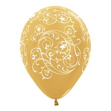 Balão Látex Impressão 360 Satin Filigree Dourado 12" / 30cm - 12 Un