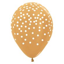 Balão Látex Impressão 360 Metal Dourado Confete Branco 36" / 91cm - 2 Un