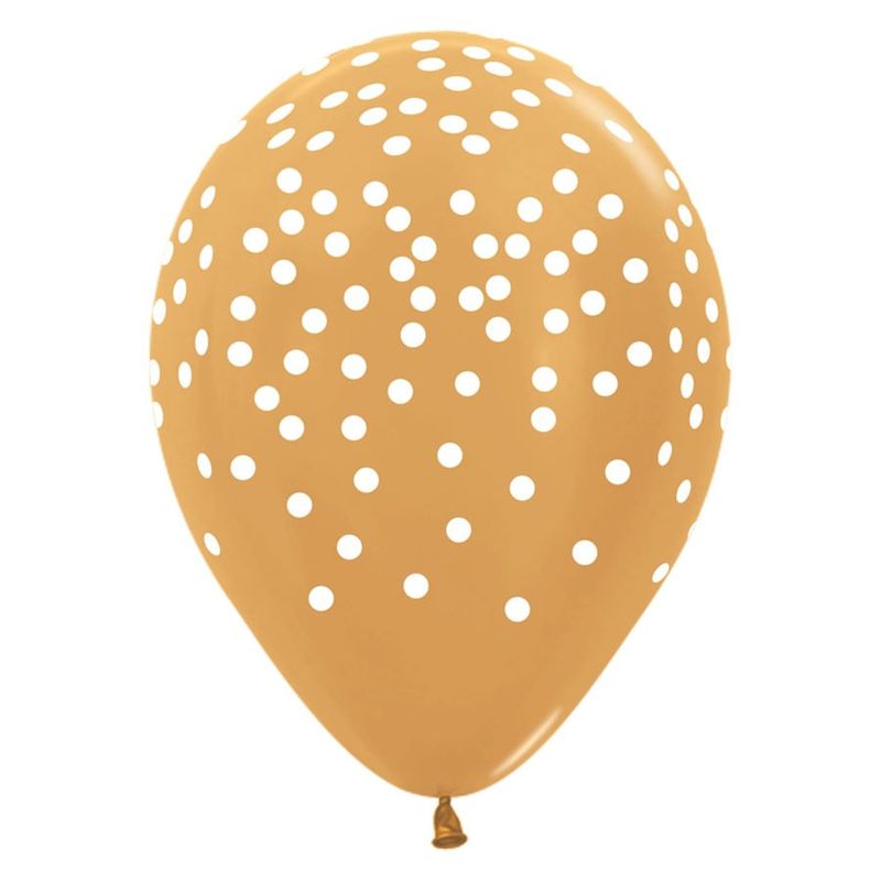 Balão Látex Impressão 360 Metal Dourado Confete Branco 36" / 91cm - 2 Un