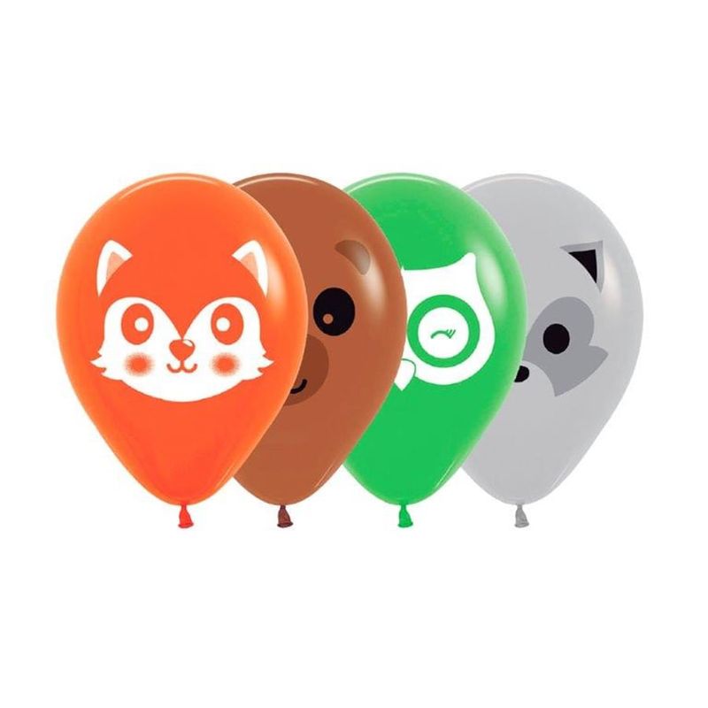 Balão Látex Impressão 2 Lados Fashion Animais Floresta Sortida 12" / 30cm - 12 Un