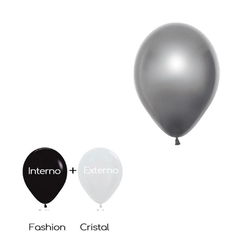 Balão Látex Satin/Fashion Duo Prata 12" / 30cm - 8 Un