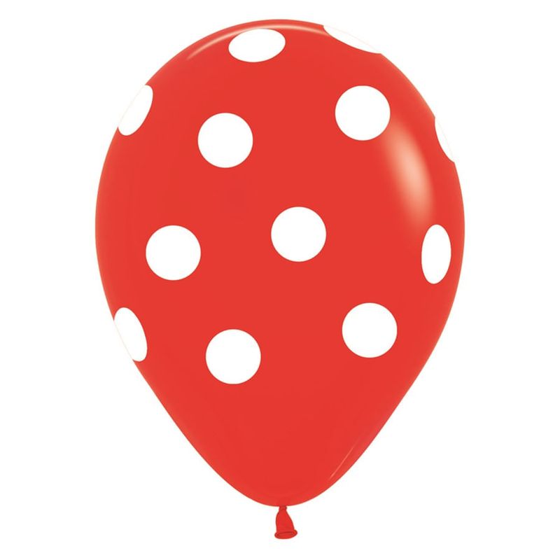 Balão Látex Impressão 360 Fashion Vermelho com Bolinha Branco 12" / 30cm - 50 Un