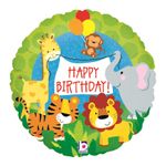 Balão Metalizado Redondo Happy Birthday Animais Da Floresta 9'' / 22cm