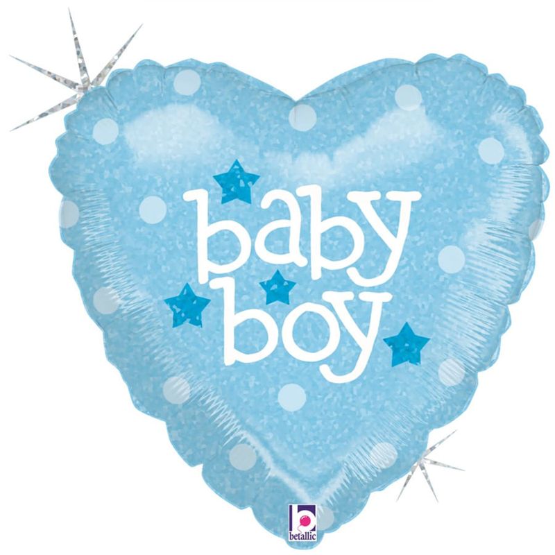 Balão Metalizado Holográfico Coração Baby Boy Azul 9'' / 22cm